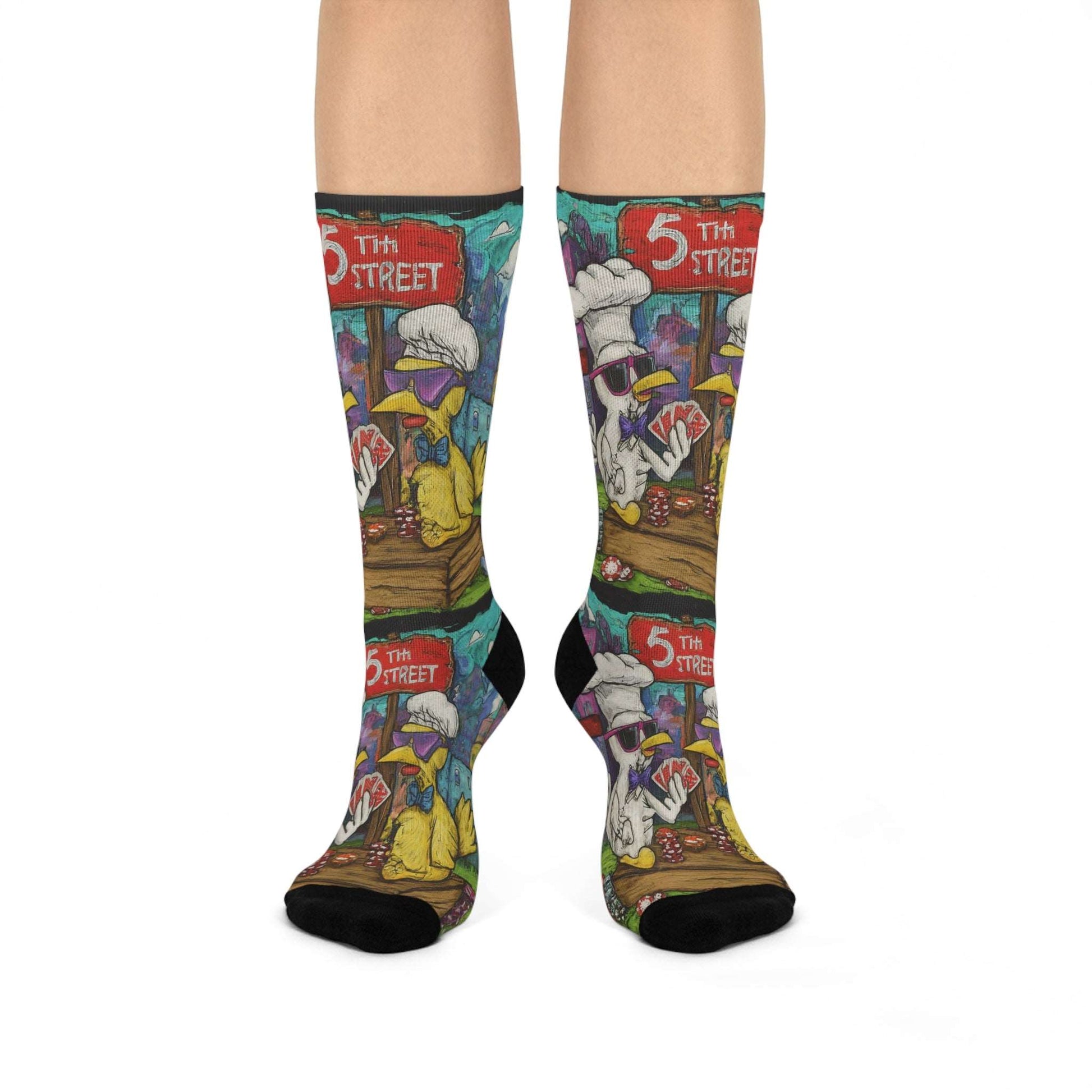 5th St. Chicken,Show off your love for the game in comfort and style with unique poker socks from Poker Room Threads! These high-quality, breathable socks come in a variety of eye-catching designs, perfect for expressing your personality at the table. Whether you're a seasoned pro or a casual player searching for lucky charm socks, our collection offers something for everyone.  Poker Room Threads socks are the ideal poker gift for yourself or any fellow player. Shop now and find your perfect pair!