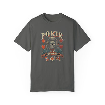 Declare your love for the game with the "Poker Addict" t-shirt. This comfortable tee is perfect for any Texas Hold'em enthusiast, featuring a funny or bold design that showcases your passion for poker.  A great conversation starter, this t-shirt is ideal for casual wear or your next trip to the casino.  Made from high-quality, breathable fabric, it's a must-have for any poker player's wardrobe.