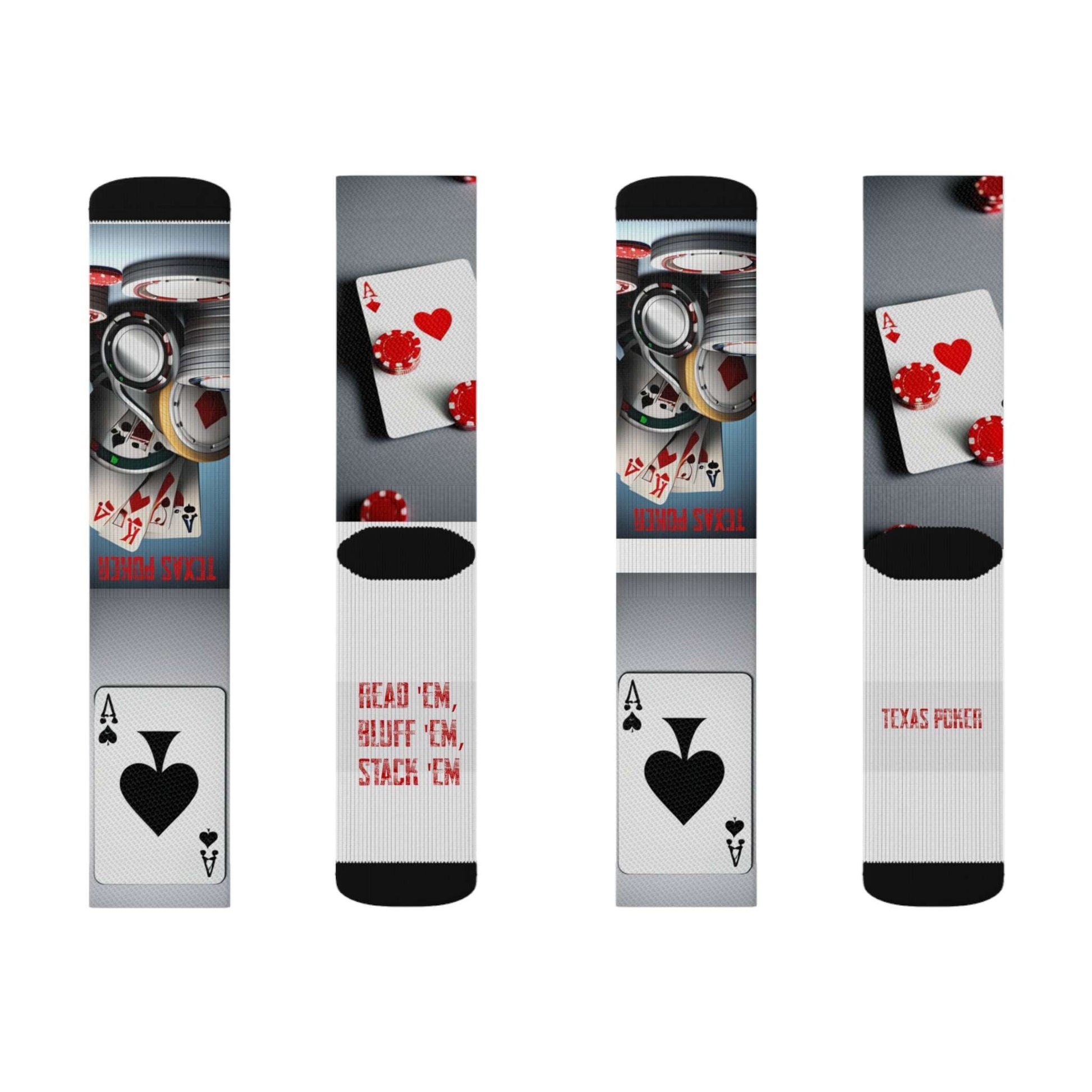 Show off your love for the game in comfort and style with unique poker socks from Poker Room Threads! These high-quality, breathable socks come in a variety of eye-catching designs, perfect for expressing your personality at the table. Whether you're a seasoned pro or a casual player searching for lucky charm socks, our collection offers something for everyone.  Poker Room Threads socks are the ideal poker gift for yourself or any fellow player. Shop now and find your perfect pair!