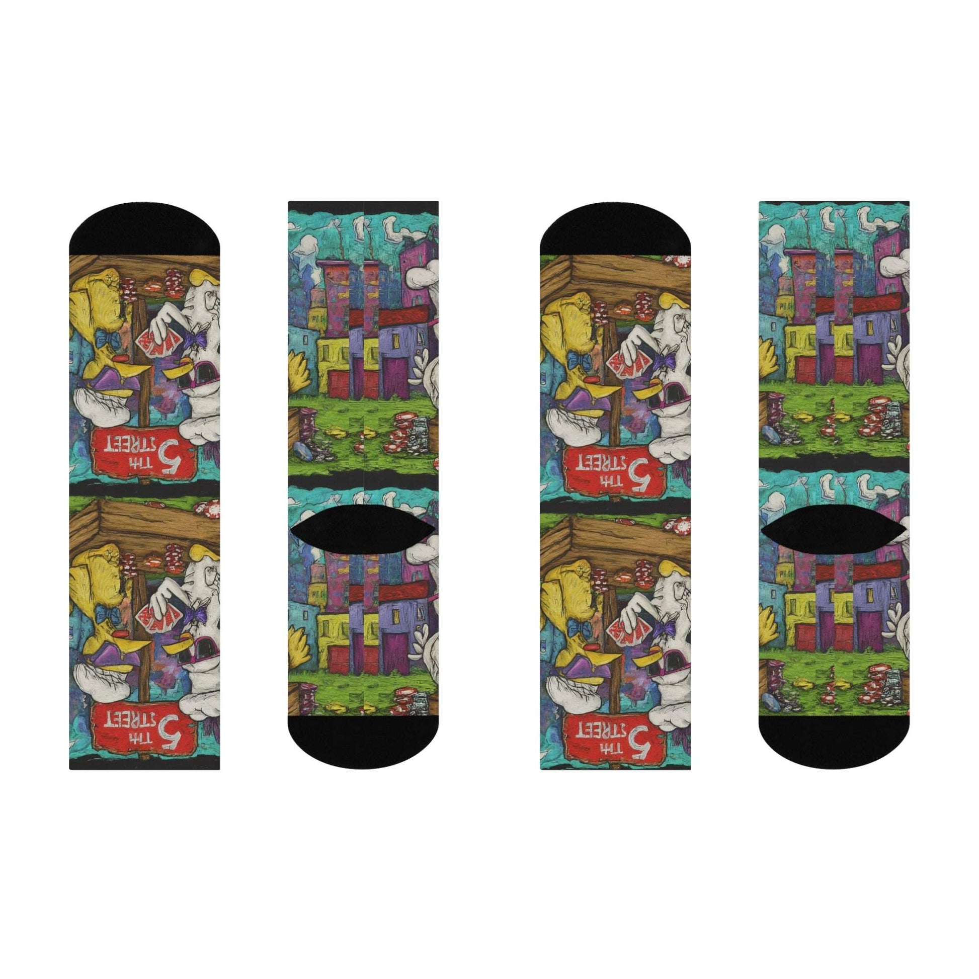 Show off your love for the game in comfort and style with unique poker socks from Poker Room Threads! These high-quality, breathable socks come in a variety of eye-catching designs, perfect for expressing your personality at the table. Whether you're a seasoned pro or a casual player searching for lucky charm socks, our collection offers something for everyone.  Poker Room Threads socks are the ideal poker gift for yourself or any fellow player. Shop now and find your perfect pair!, 5th St. Chicken