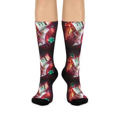 Poker money Socks, Show off your love for the game in comfort and style with unique poker socks from Poker Room Threads! These high-quality, breathable socks come in a variety of eye-catching designs, perfect for expressing your personality at the table. Whether you're a seasoned pro or a casual player searching for lucky charm socks, our collection offers something for everyone.  Poker Room Threads socks are the ideal poker gift for yourself or any fellow player. Shop now and find your perfect pair!